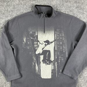 Old Navy Fleece Pullover Boys Size L 10-12 Gray Skateboard Graphic 1/4 Zip‎
